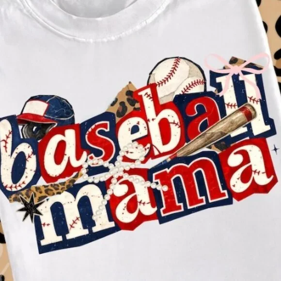 Baseball Mama Tee, Sports Mom Shirt, Baseball Bow Bat Tee - Picture 2 of 3